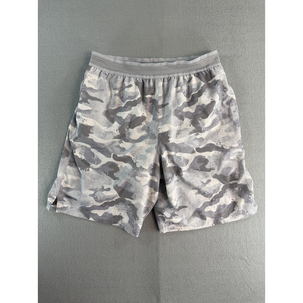 Fabletics Shorts Mens S Gray Camo Athletic 8 Inseam Lined Elastic Waist